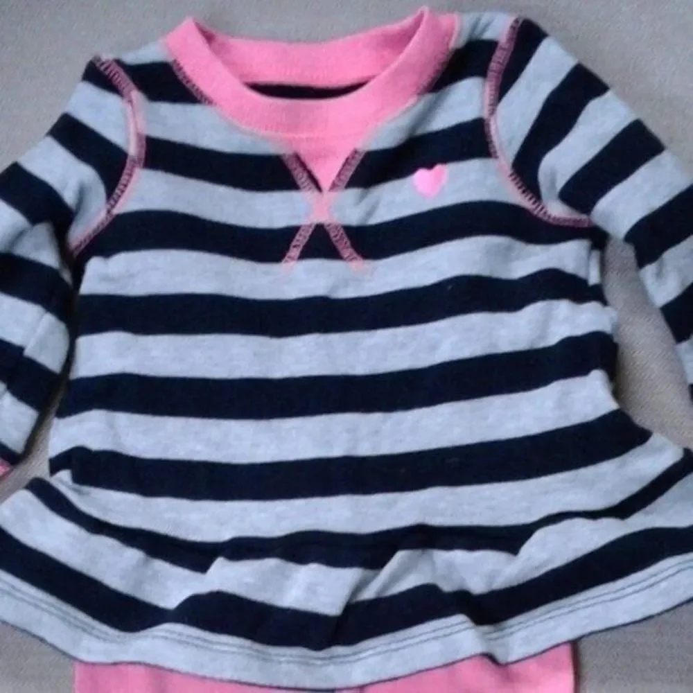 Carter's BabyGirl 6 Month Matching Set Peplum Top & Leggings Pink Gray Black EUC